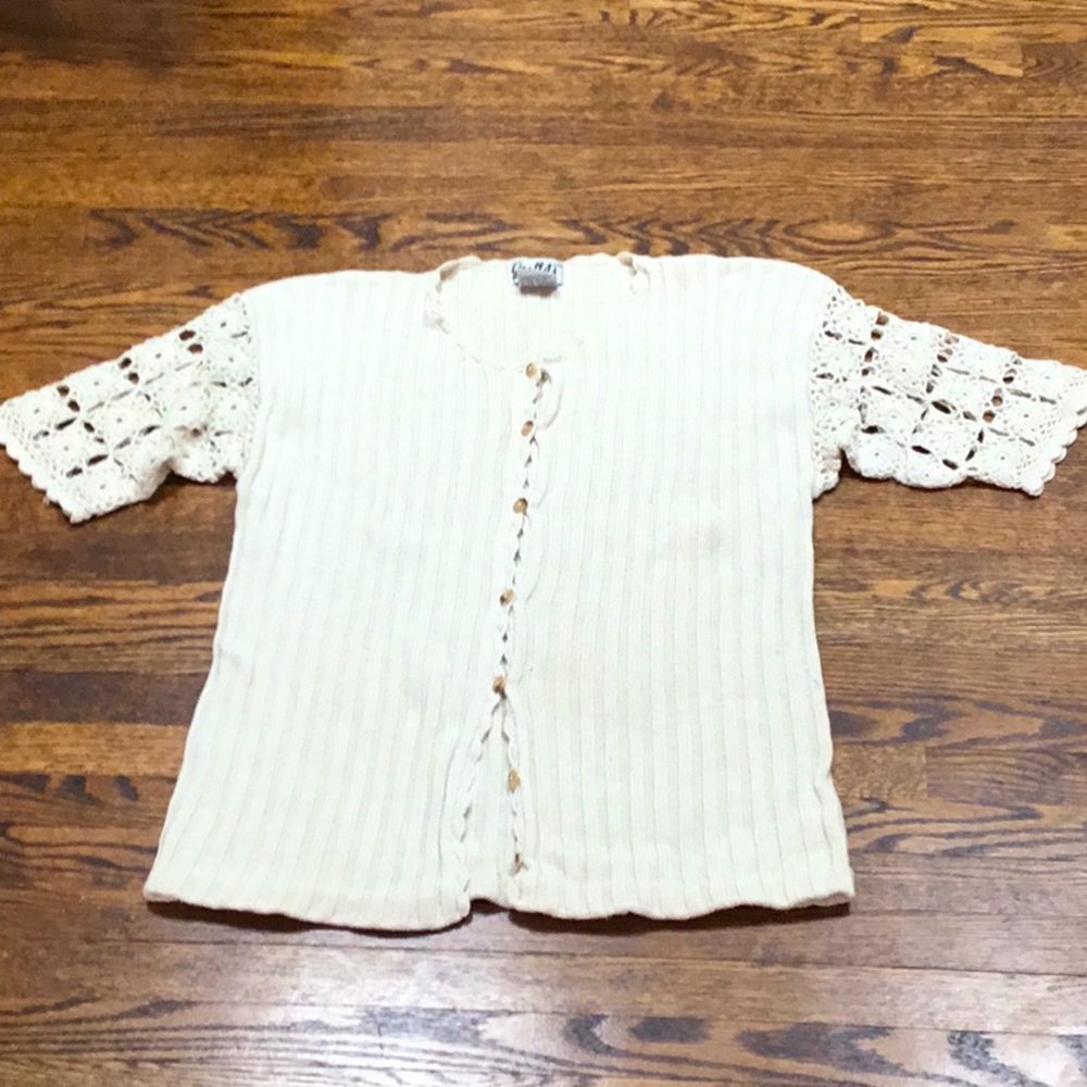 Cream Silk Crochet Sleeve Cardigan